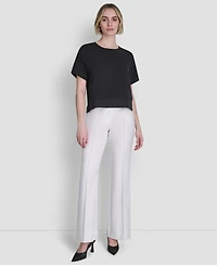 Dkny Women's Textured Woven Short-Sleeve Crew Neck Top