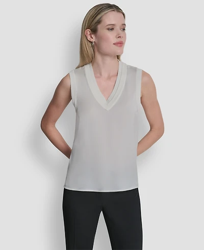 Dkny Women's Mixed Media V-Neck Sweater