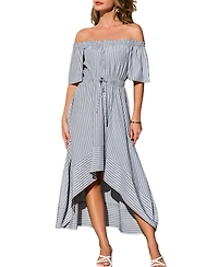 Cupshe Women's Off-the-Shoulder Tie-Front Asymmetric Midi Dress