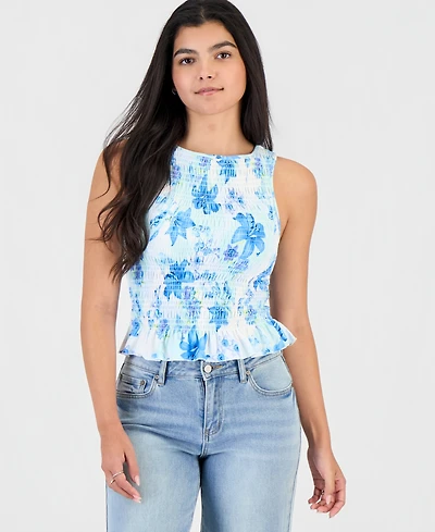 Ultra Flirt Juniors' Smocked Sleeveless Top