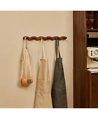 Yigii Wave-Shape Walnut Wood Coat Rack with 6 Hooks for Hats, Coats, Bags