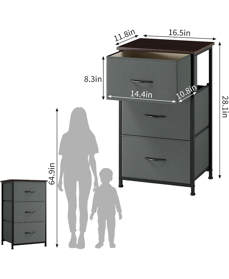 gaomon Stylish 3-Drawer Dresser with Removable Fabric Bins, Multi-Functional Storage Organizer for Bedroom, Living Room, Closet, Entryway