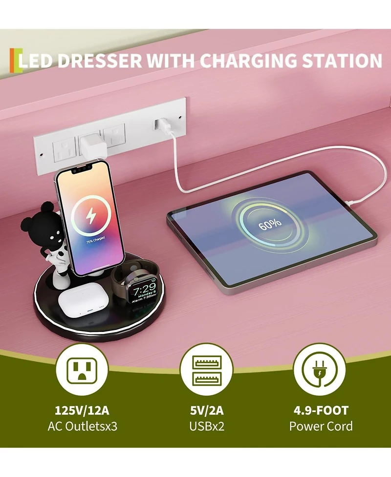 gaomon Modern 5-Drawer Tall Dresser for Bedroom, Wood Chest of Drawers with Silent Closing Slides, Water-Resistant White Storage Organizer for Hallway