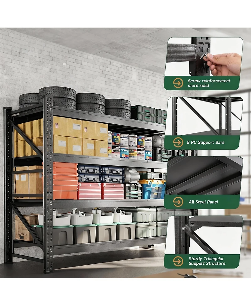 Yigii Heavy Duty 60" W x 70" H Garage Shelving, 4-Tier, Adjustable, 4000 lbs Capacity