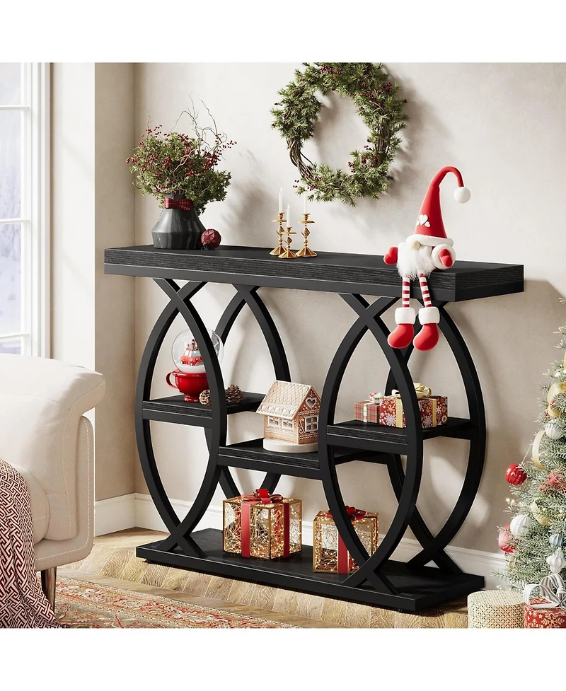 Tribesigns 39.4" Console Table, Industrial 4-Tier Sofa Table Entryway with Storage Shelves, Narrow Wood Accent Tables Metal Frame for Small