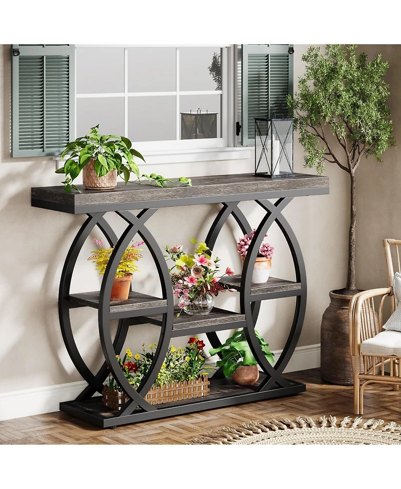 Tribesigns 39.4" Console Table, Industrial 4-Tier Sofa Table Entryway with Storage Shelves, Narrow Wood Accent Tables Metal Frame for Small
