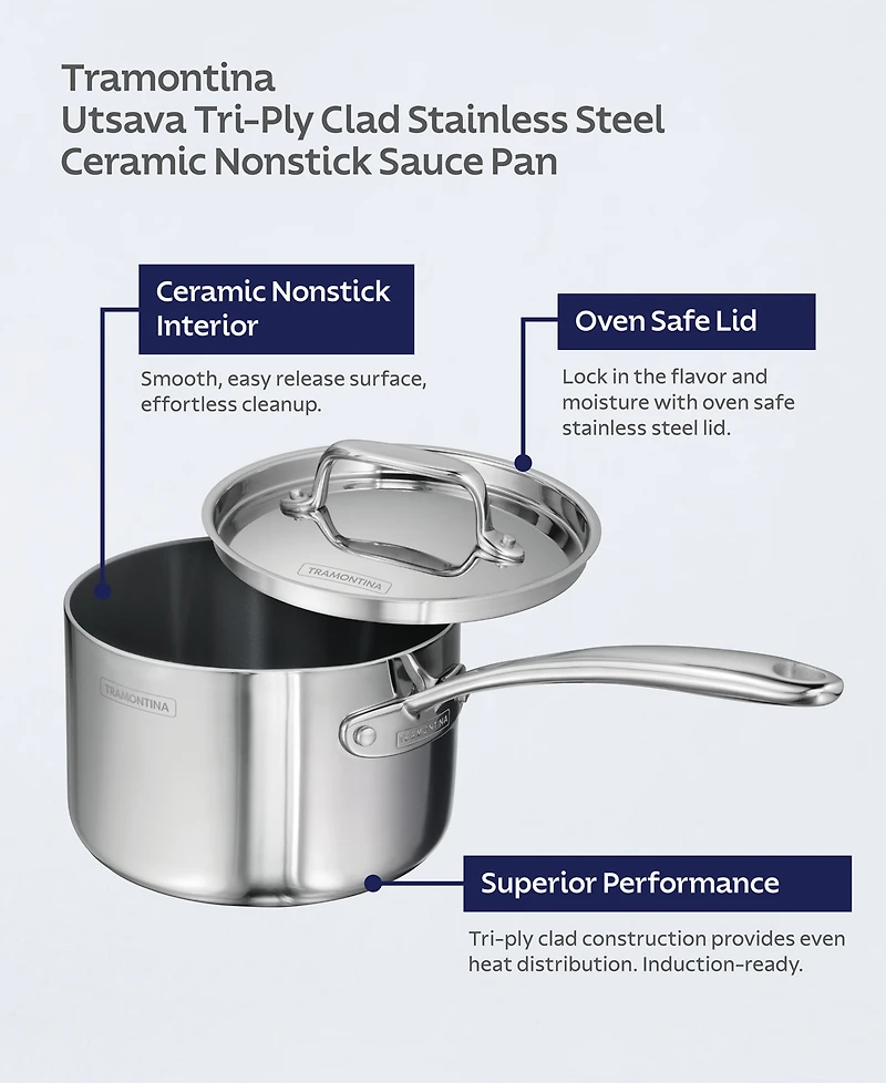 Tramontina Utsava Tri-Ply Clad Stainless Steel 2.2-Quart Covered Saucepan