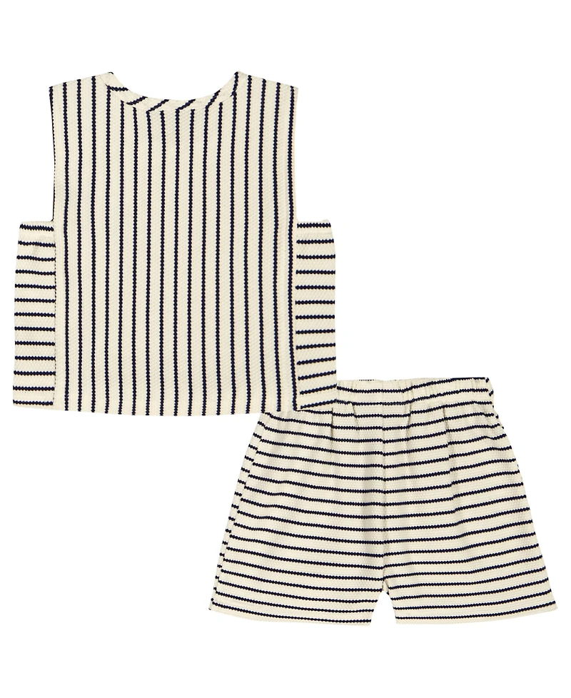 Tommy Hilfiger Girls' Toddler 2T-4T Popcorn Pique Striped Top & Wrap Skort, 2-Piece Set