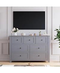 gaomon 7 Drawer Dresser for Bedroom Deep Drawers, Metal Knobs 54" Wide Modern Wooden Chest