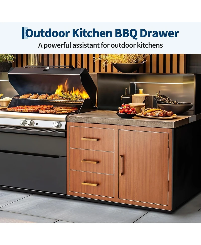 gaomon PeakPursuit Stainless Steel Outdoor Kitchen Door Drawer Combo - Triple Drawers & Access Door