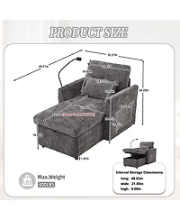 Boyel Living Multifunctional Chenille Sofa with Storage & Cell Phone Bracket, Single Sleeper Chair, Chaise Lounge Chair