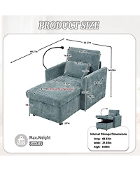 Boyel Living Multifunctional Chenille Sofa with Storage & Cell Phone Bracket, Single Sleeper Chair, Chaise Lounge Chair