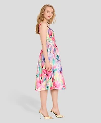 Tahari Asl Women's Crinkle Belted Square Neck Midi Dress