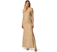 Adrianna Papell Sequin Off-The-Shoulder Gown