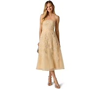 Adrianna Papell Women's Embroidered Strapless Midi Dress