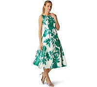 Adrianna Papell Women's Boat Neck Tea Length Gown