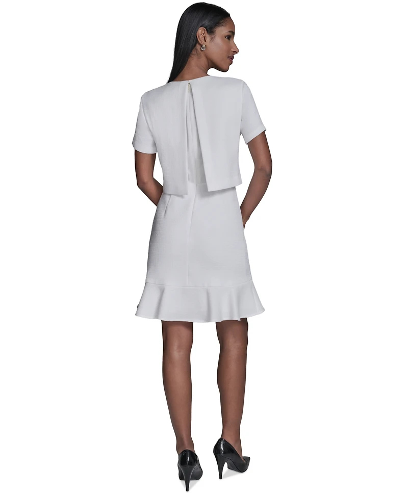 Karl Lagerfeld Paris Women's Crewneck Ruffle Hem Dress