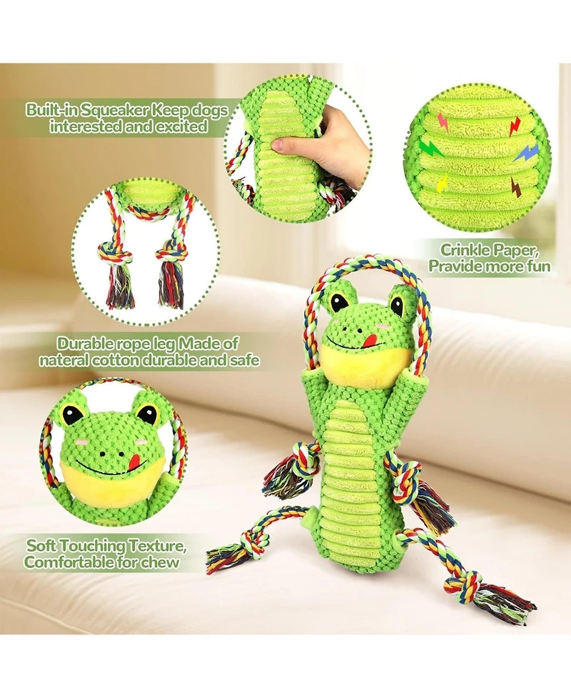 Aostirmotor Interactive Dog Toy with Crinkle Paper & Rope Knots, Plush Chew Toy for Mental Stimulation and Play