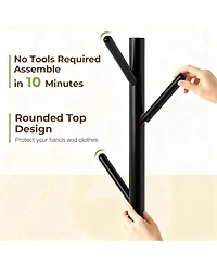 Yigii Solid Wood Standing Coat Rack with 8 Hooks & Shelf