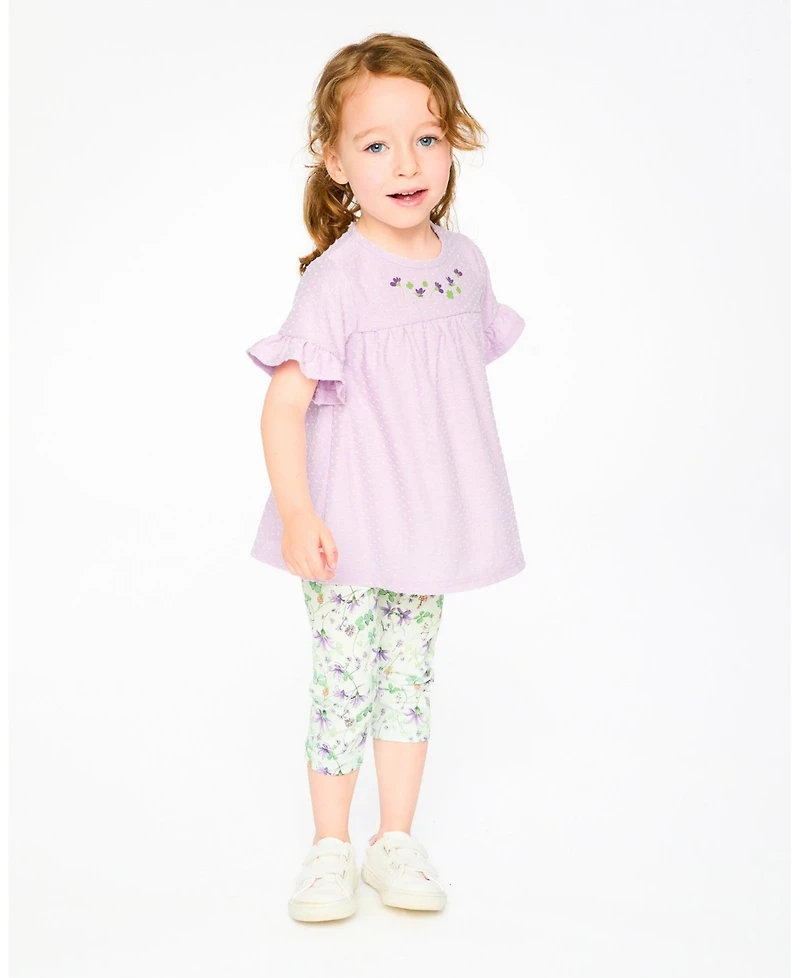 Deux par Toddler Girls Jersey Tunic and Cotton Capri Set Lavender Green Printed Flowers
