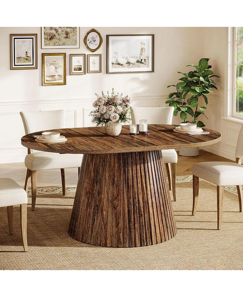 Tribesigns 59" Oval Wooden Dining Table with Heavy Pedestal