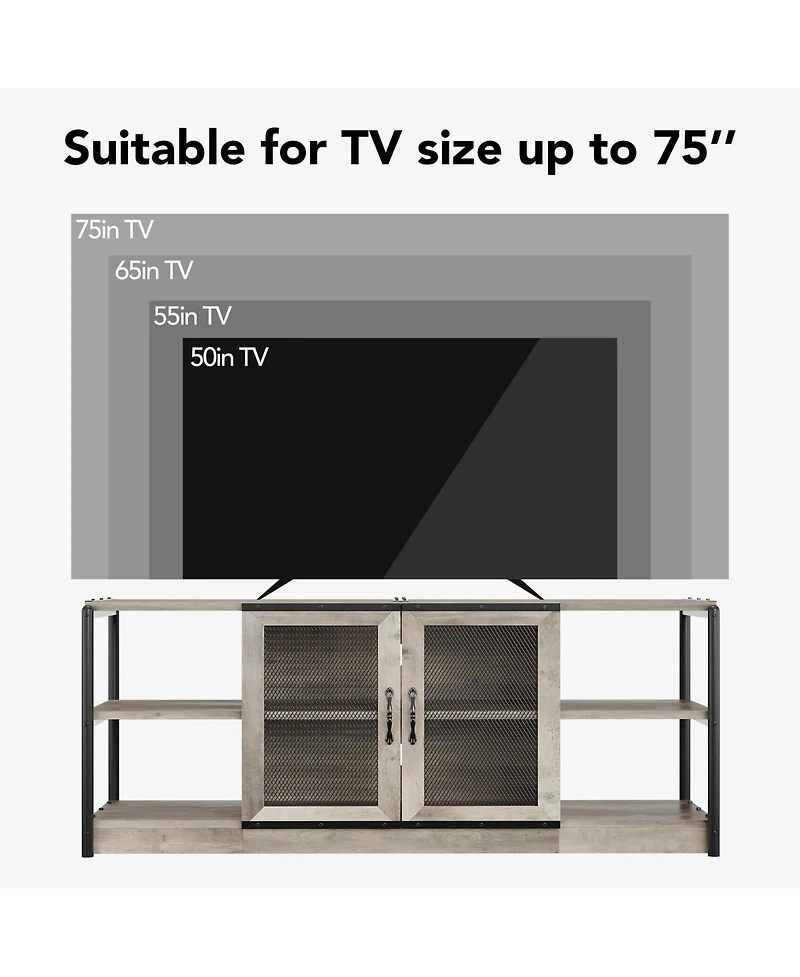 gaomon Farmhouse Tv Stand for 65+ Inch TVs, Media Stand with Mesh Door & Storage Shelves