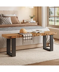Tribesigns 47" Solid Wood Entryway Bench, Industrial Wooden Shoe Bench with Metal Legs, Narrow Long End of Bed Bench