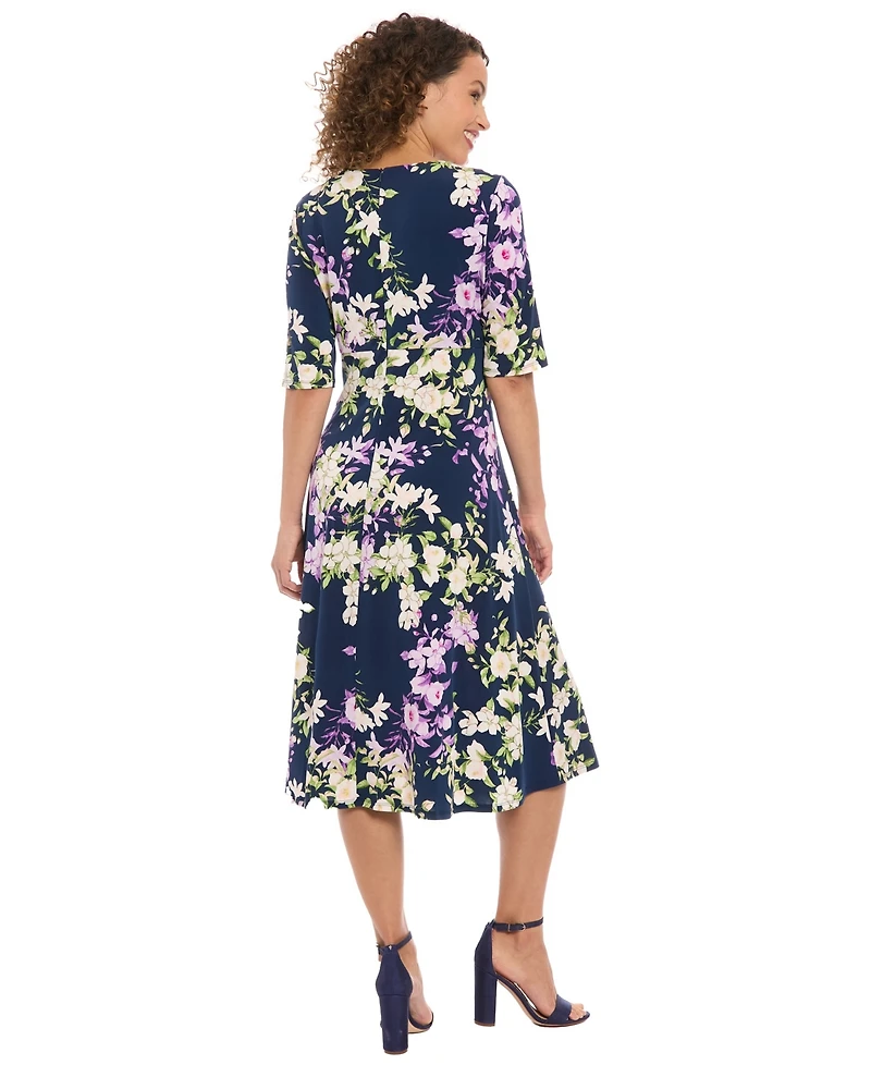 London Times Women's Keyhole Neck Midi Dress