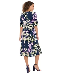 London Times Women's Keyhole Neck Midi Dress