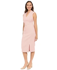 London Times Women's V-Neck Pleated Dress