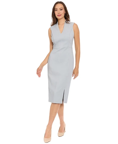 London Times Women's V-Neck Pleated Dress
