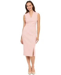 London Times Women's V-Neck Pleated Dress