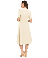 London Times Women's V-Neck Side Tab Midi Dress