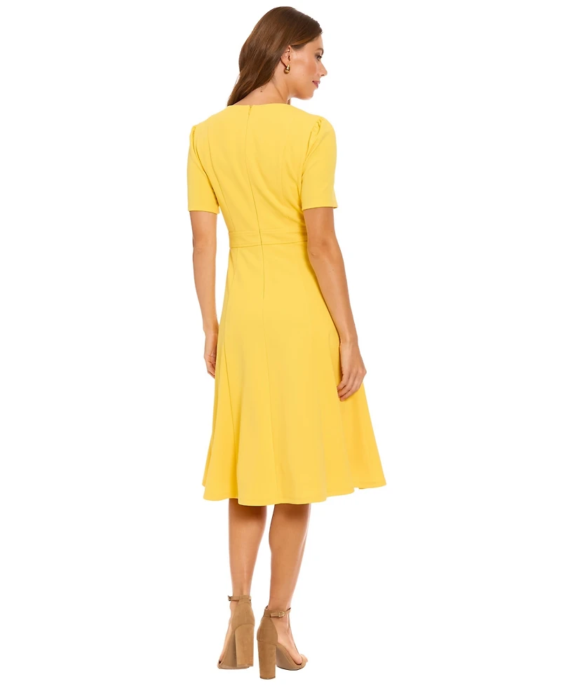 London Times Women's V-Neck Side Tab Midi Dress
