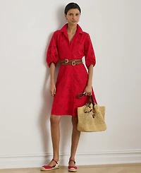 Lauren Ralph Petite Eyelet Voile Spread Collar Shirt Dress