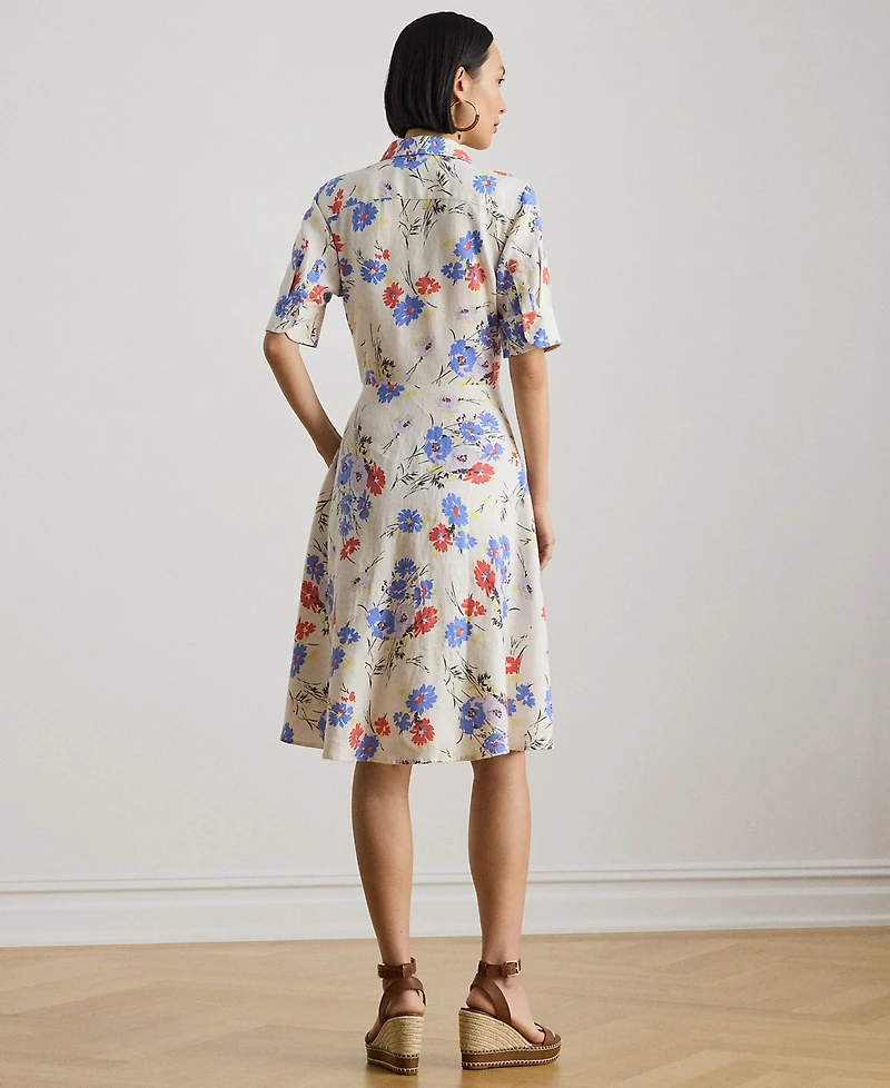Lauren Ralph Petite Floral Print Tie-Front Shirt Dress