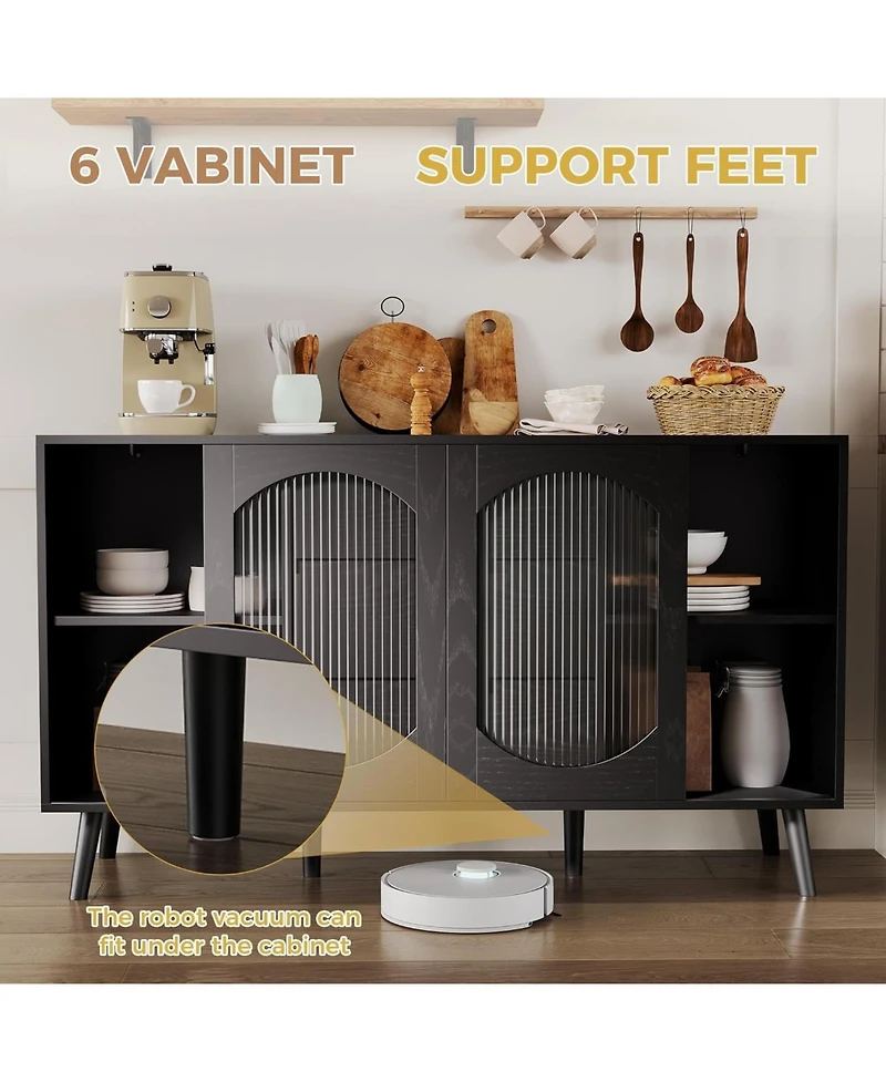 gaomon Sideboard Buffet Cabinet with Storage, Buffet Cabinet with Fluted Glass Sliding Doors and Drawers, Sideboard for Kitchen