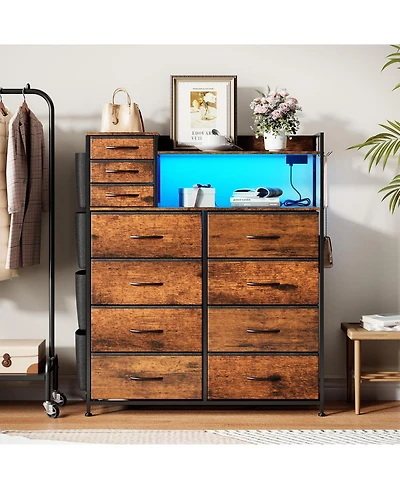 gaomon 11 Drawer Dresser with Fabric Drawers Storage Cabinet with Shelves Side Pockets Hooks Charging Station