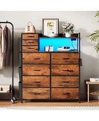 gaomon 11 Drawer Dresser with Fabric Drawers Storage Cabinet with Shelves Side Pockets Hooks Charging Station