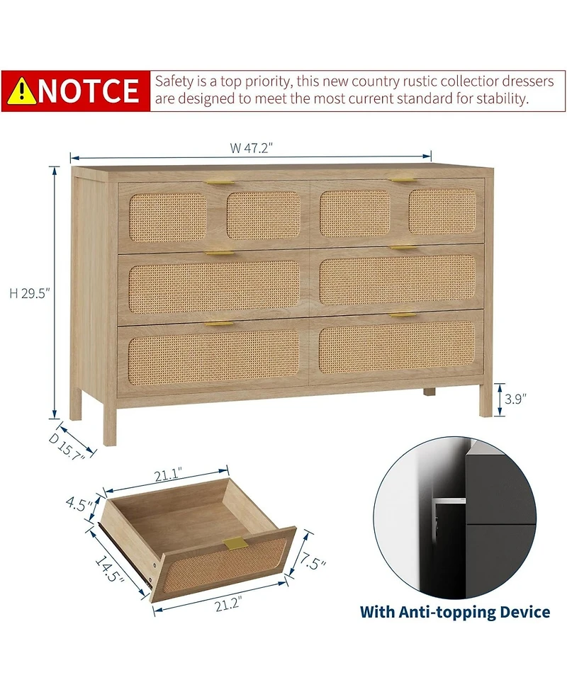 gaomon Drawer Dresser with Power Outlet, Farmhouse Dresser with Metal Handle, Vintage Design