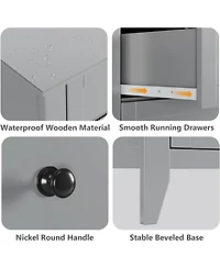 gaomon 5 Drawers Dresser for Bedroom, Farmhouse Tall Wood Chest of Drawers for Clothes, with Gold Handles & Deep Drawers