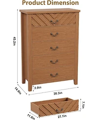 gaomon 5 Drawer Dresser for Bedroom, 5 Chest of Drawers Nightstand with Elegant V Shape Design, Wooden Dresser Organizer for Living Room