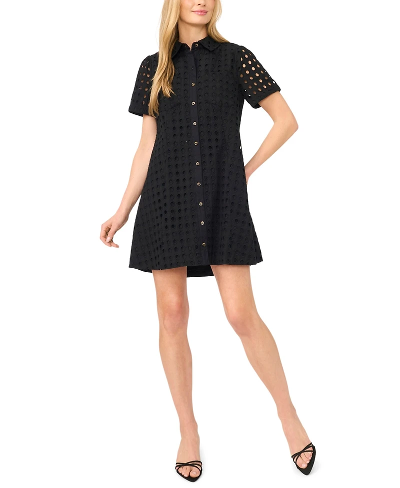CeCe Women's Collared Short-Sleeve Babydoll Mini Dress