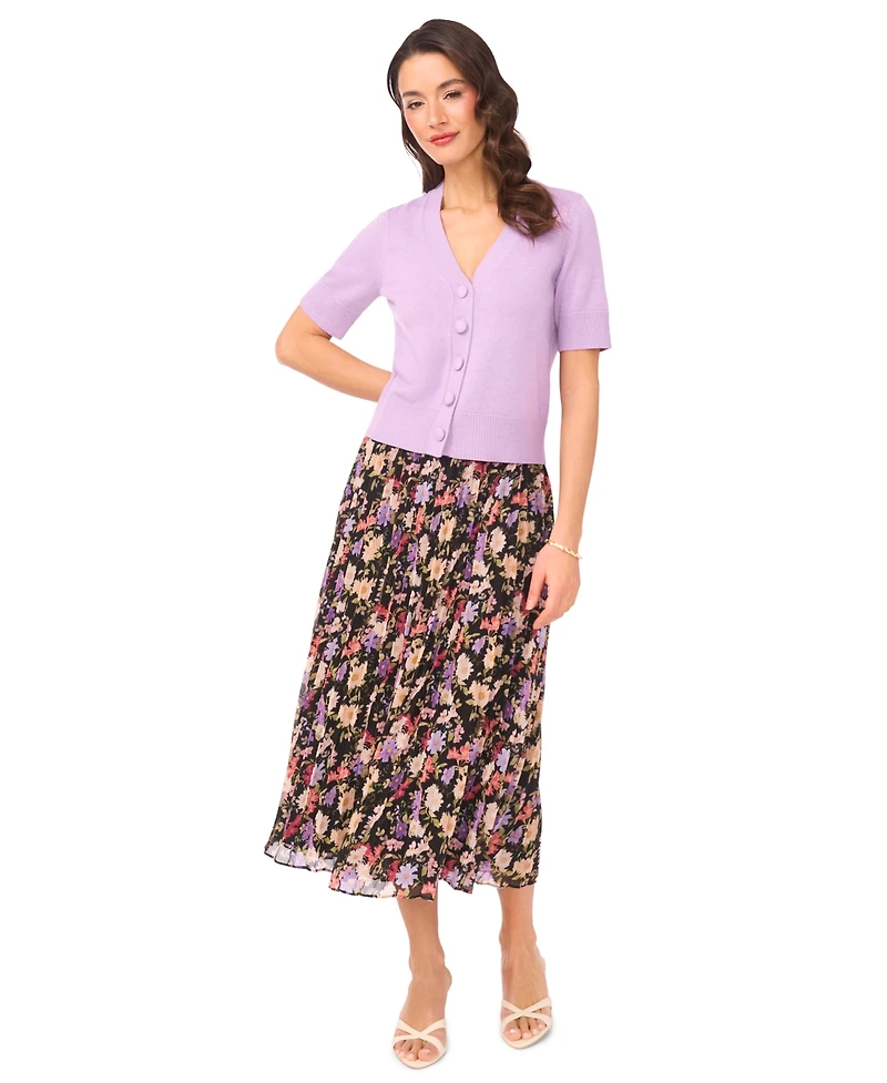 CeCe Women's V-Neck Short-Sleeve Cardigan