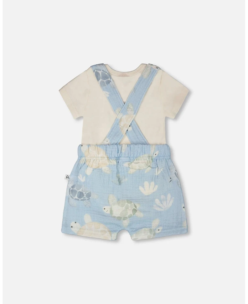 Deux par Baby Boys Cotton Jersey Onesie and Muslin Shortall Set