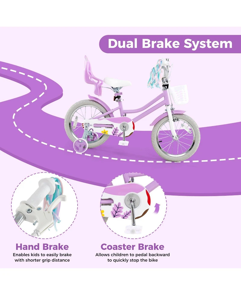 Mecale Girls Bike Kids Bicycle with Doll Seat and Streamers for Children