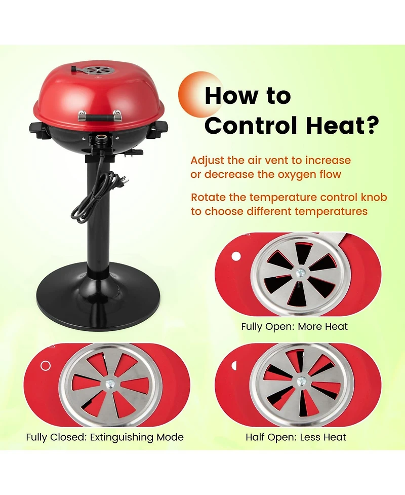 Ecooso 1600W Electric Bbq Grill with Removable Non-Stick Warming Rack-Red