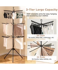 Ecooso 3-Tier Tripod Folding Clothes Drying Rack with 24 Clips, Freestanding Air Dryer