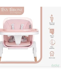 Evolur Toddler TinyThrone 2-in-1 Highchair Grapefruit Pink High Chair Converts into Booster Seat & Adult Stool, Removable Tray and Easy to Clean