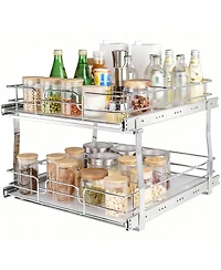 Yigii 2-Tier Pull Out Cabinet Organizer, Heavy Duty Steel, Smooth Sliding, Easy Install, Kitchen and Bathroom